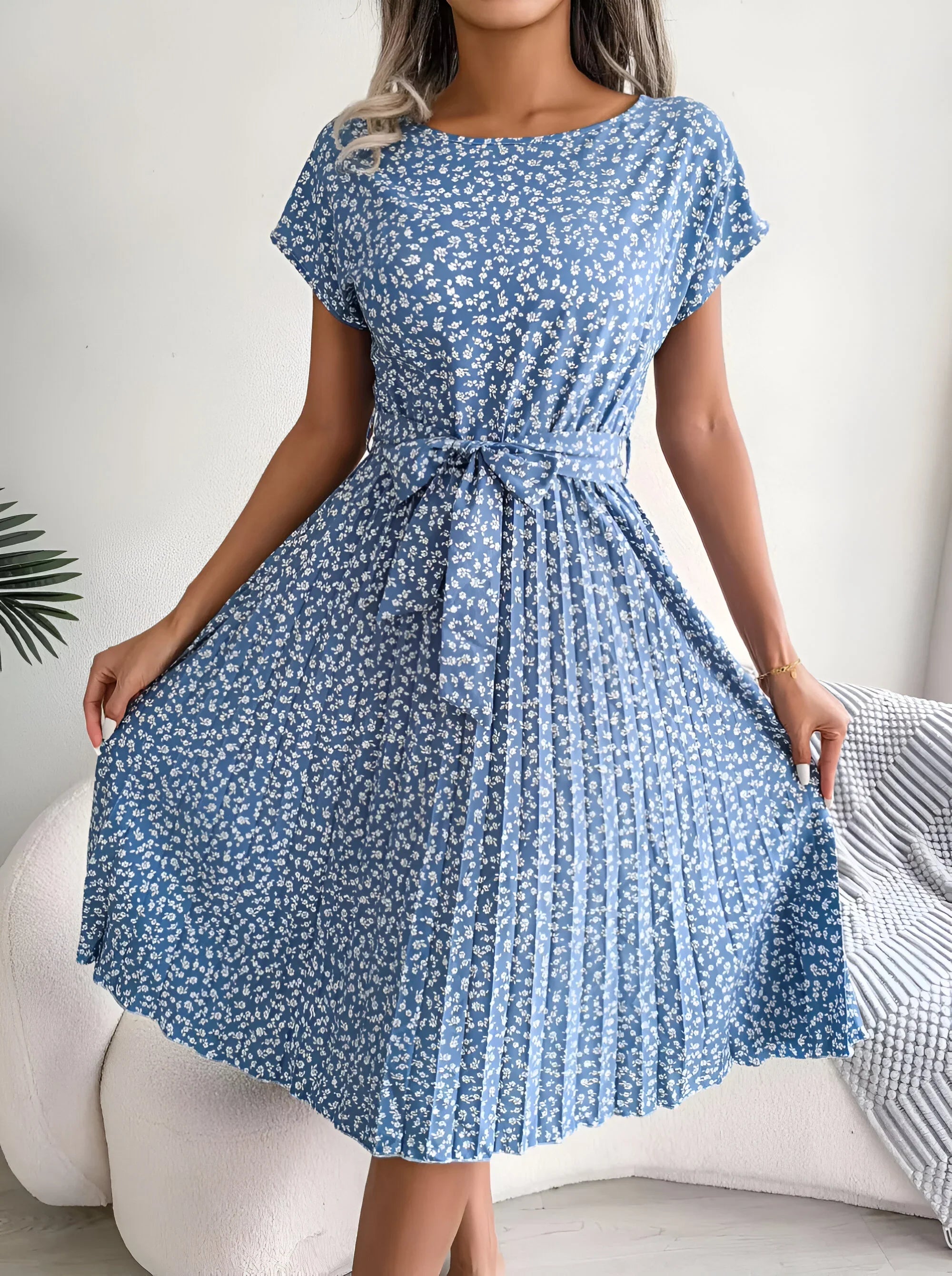 Floral Pleated A-Line Maxi Dress