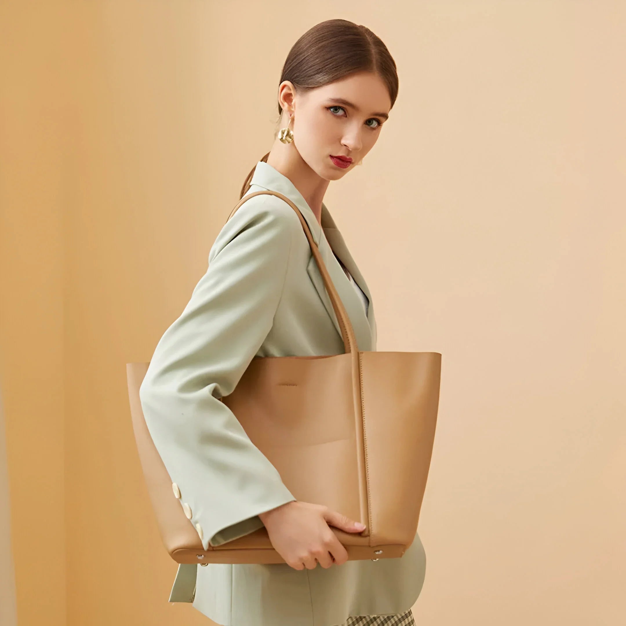Women's Spacious Split Leather Tote Bag