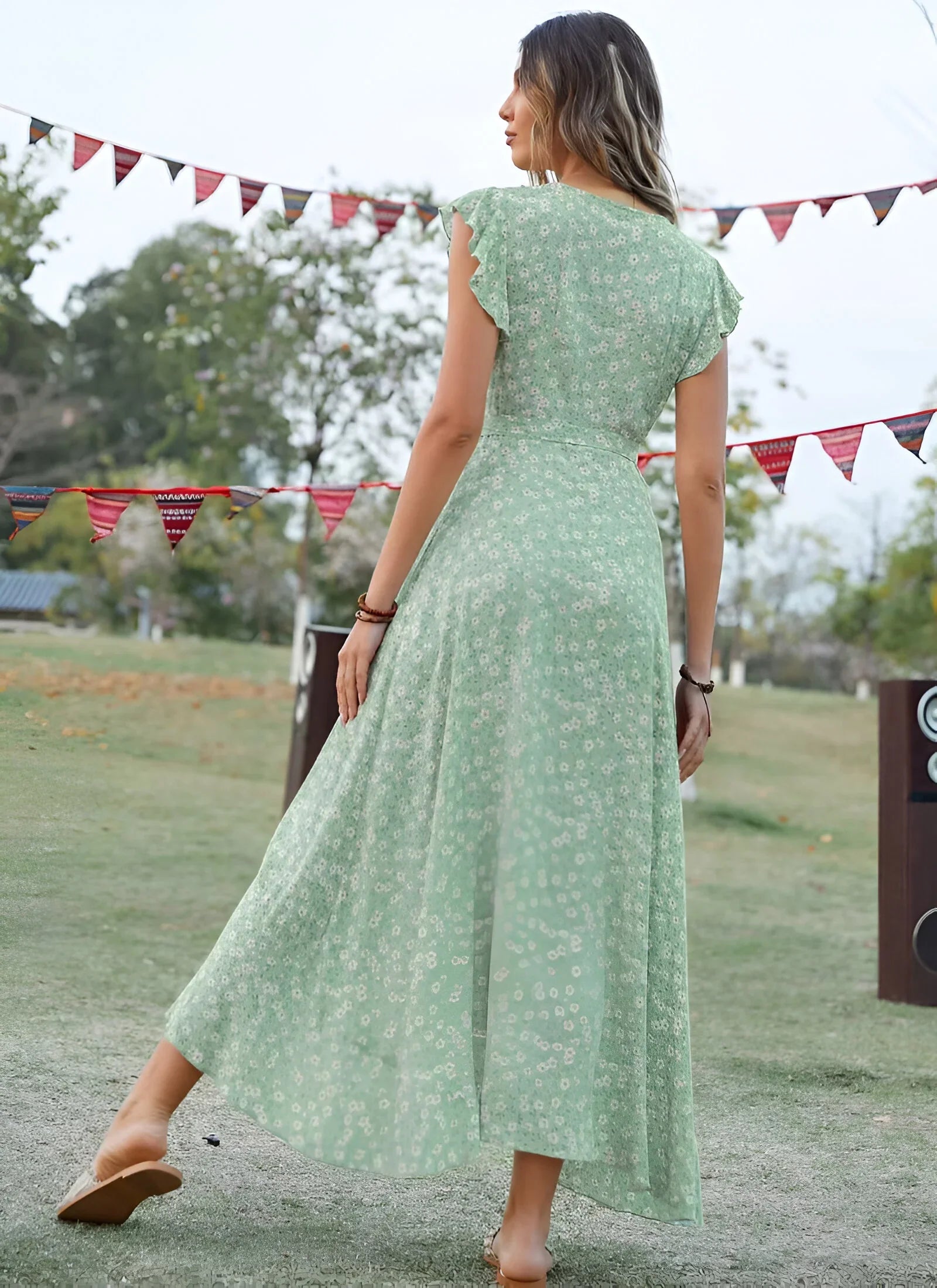 V-Neck Bohemian Floral Maxi Dress