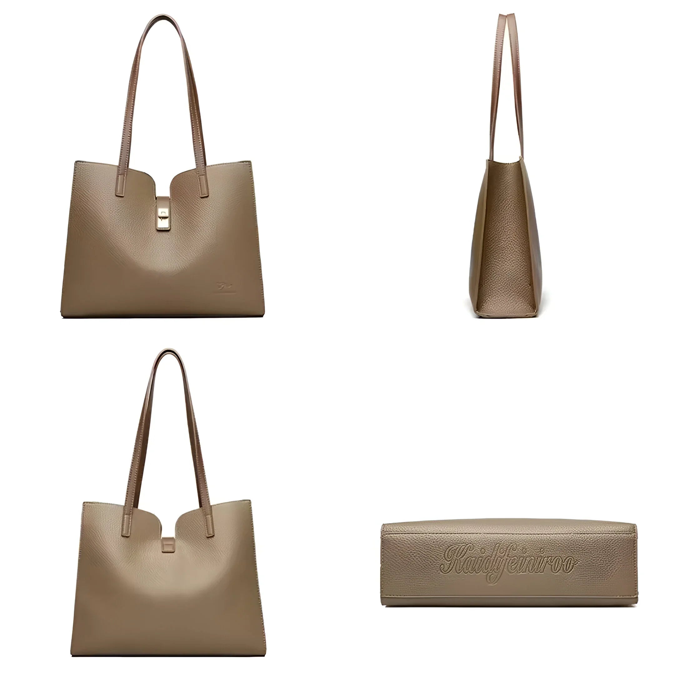 Textured Leather Tote Bag with Front Clasp