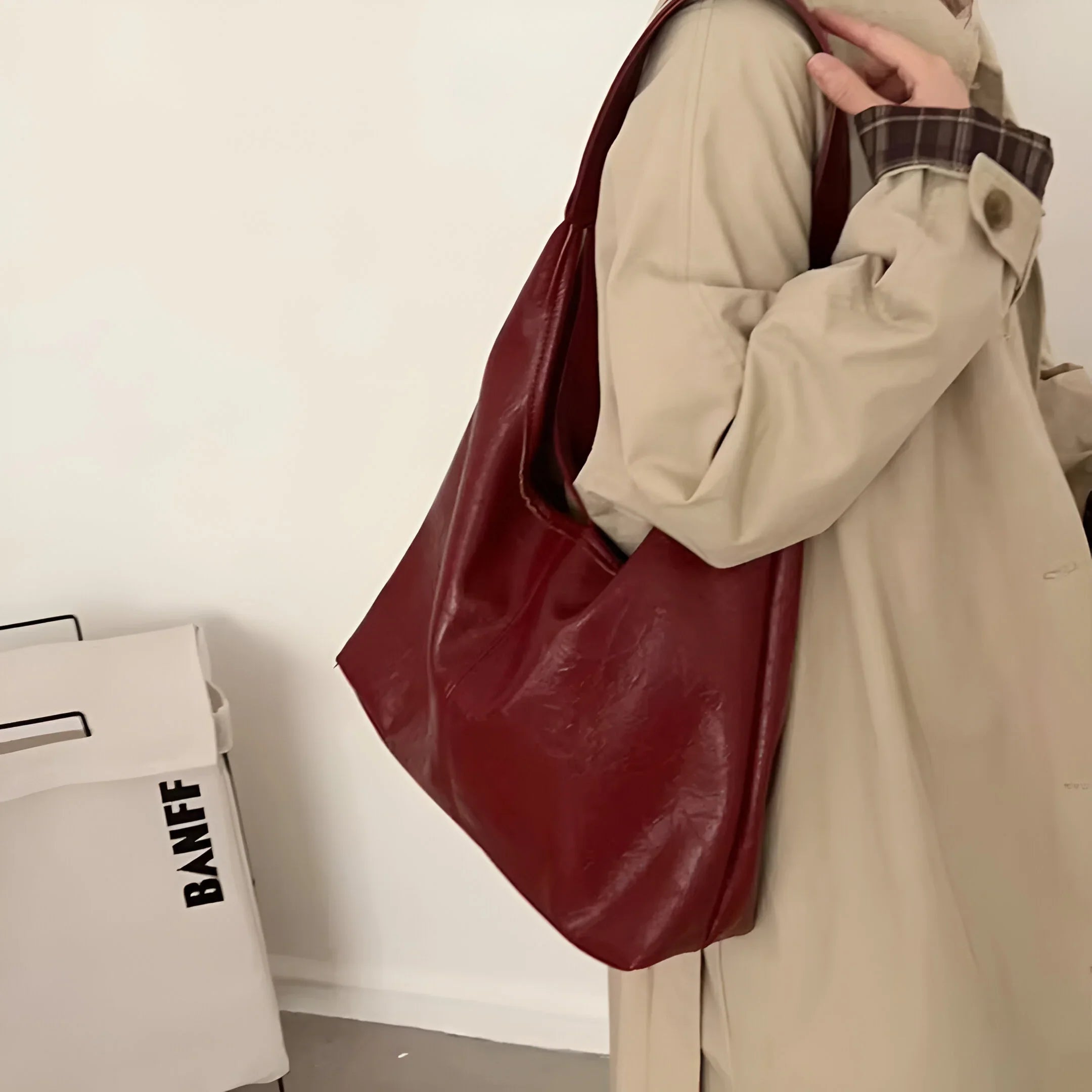 Two-Piece Large Leather Tote Bag