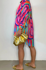 【LAST DAY SALE】Fashion Print Patchwork Turndown Collar Top