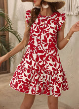 Leaf-Print Ruffle Hem Mini Dress