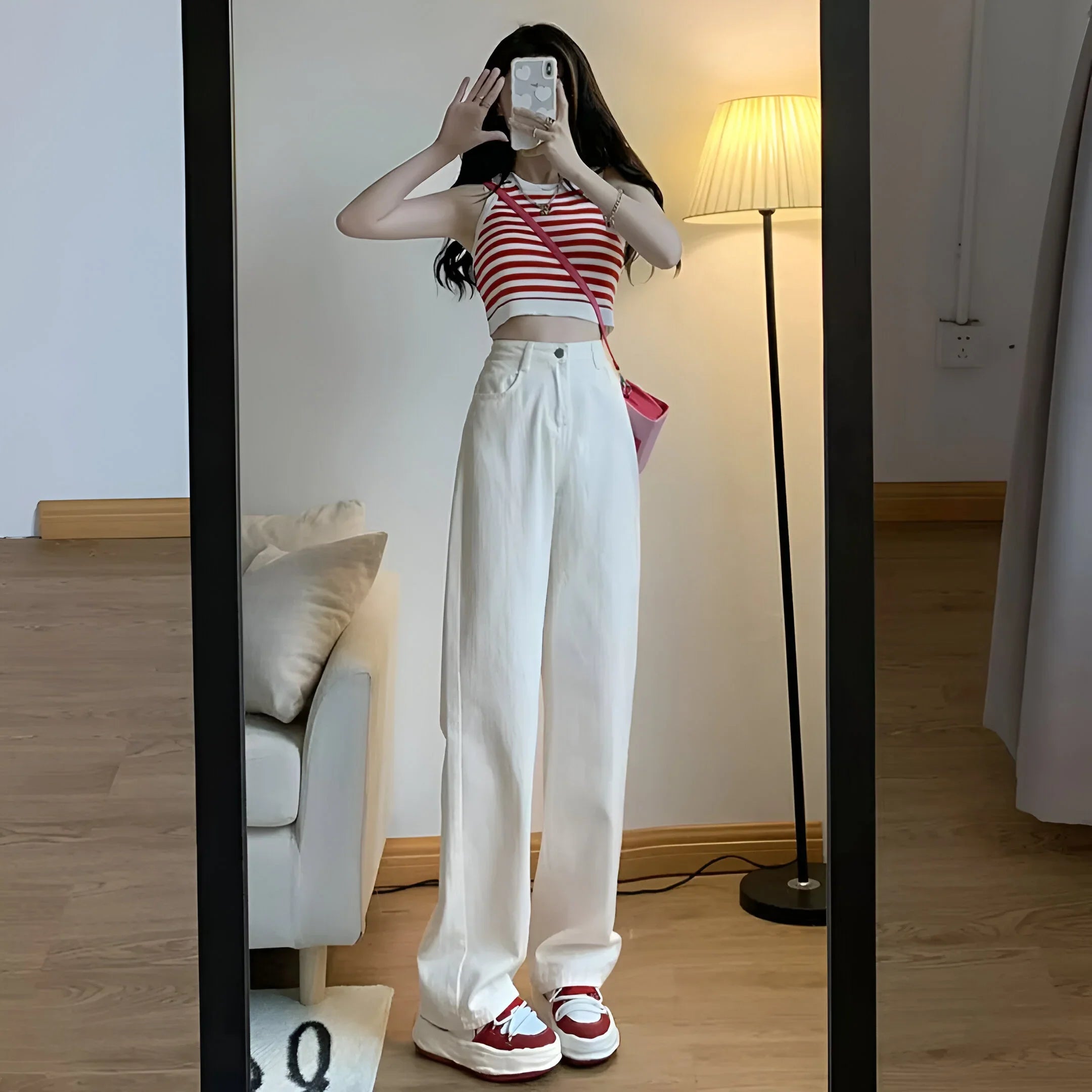 High-waisted loose straight-leg jeans