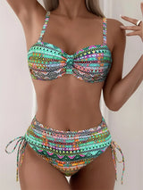 Colorful Printed Bikini Set with Adjustable Drawstring