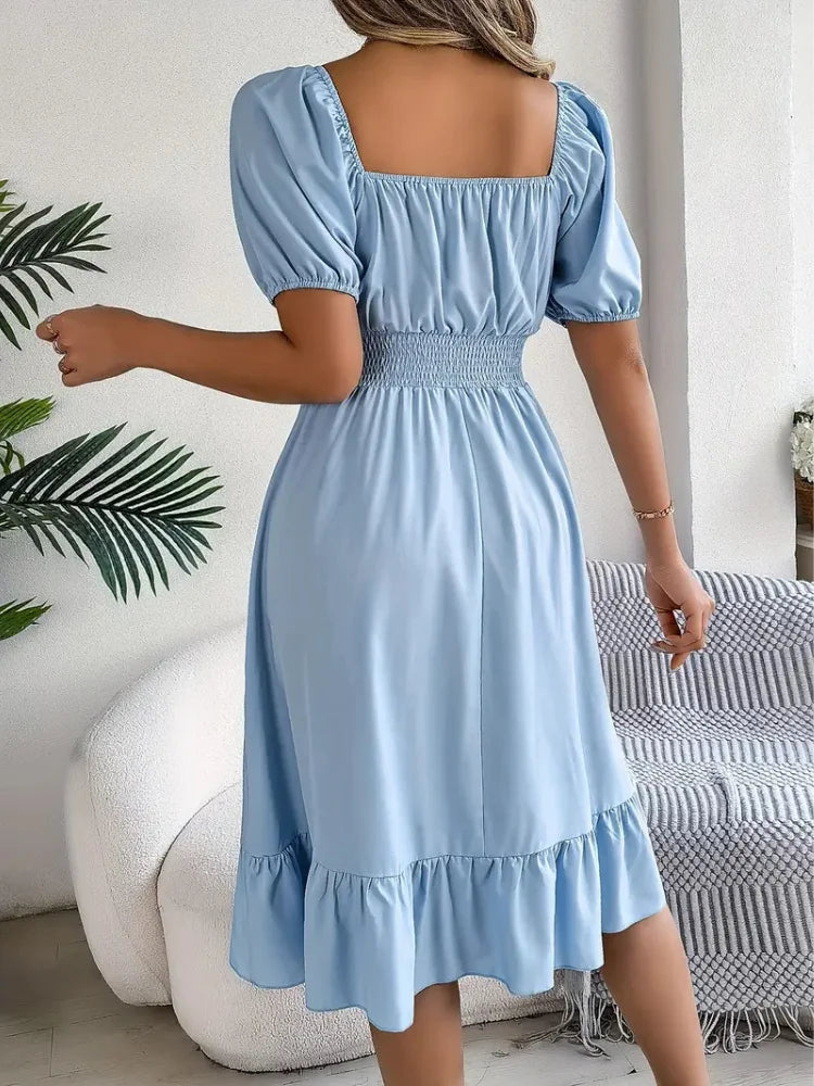 Elegant Square Neck A-Line Dress