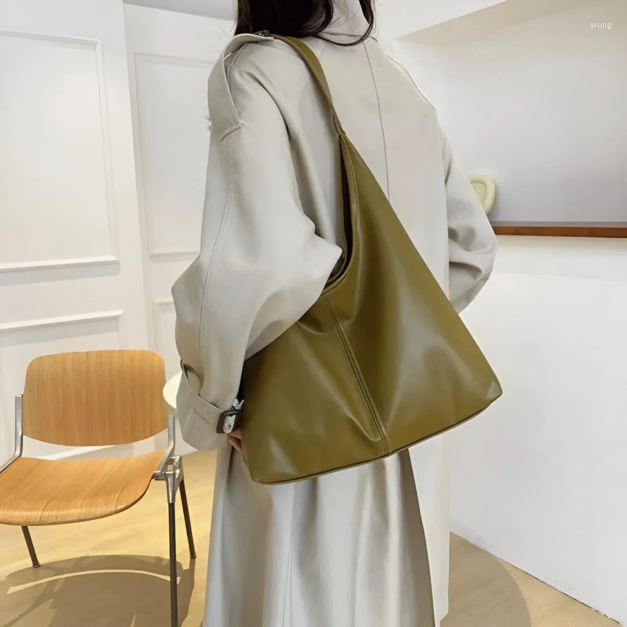 Leather Shoulder Bag with Button Closure