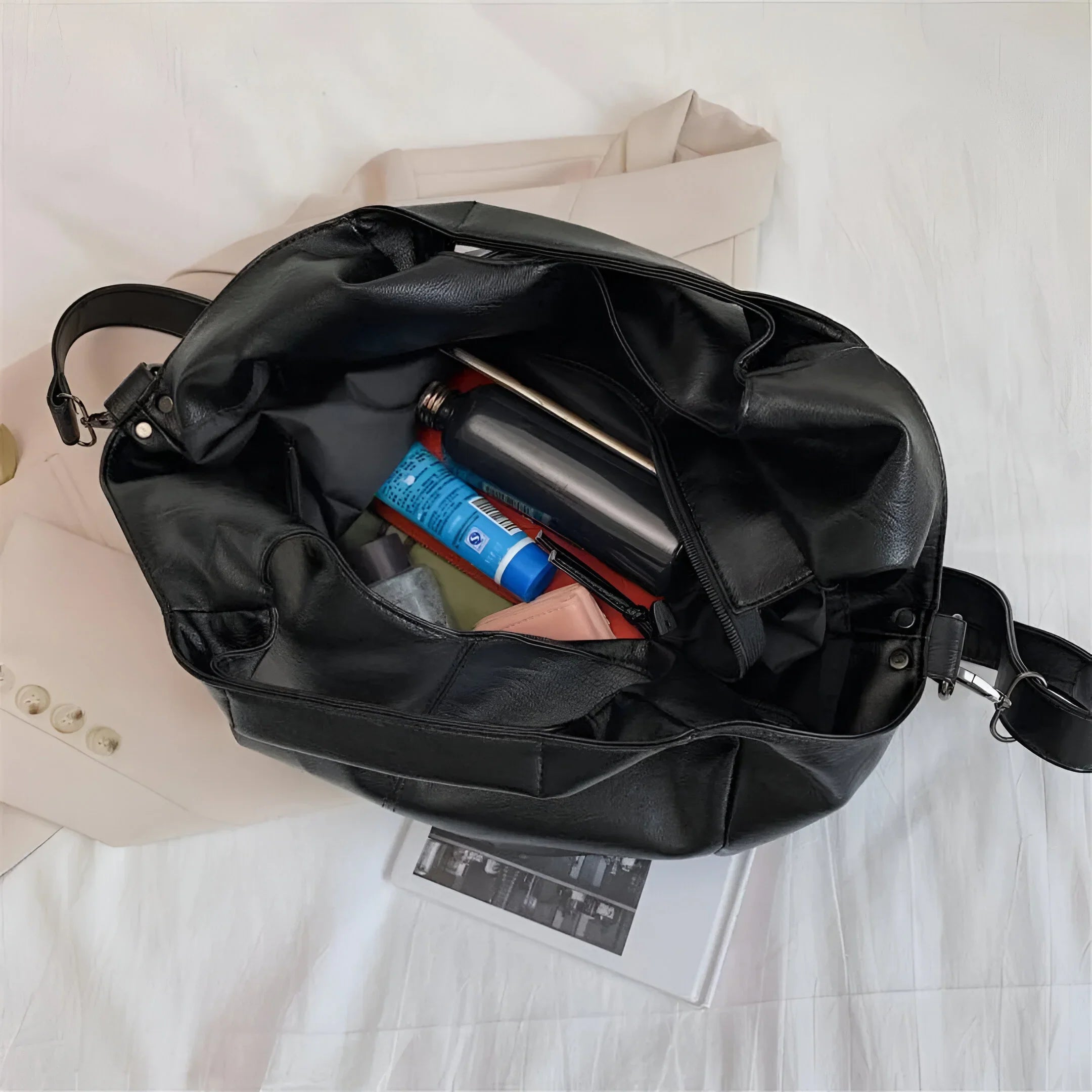 Large Leather Tote with Zipper Closure