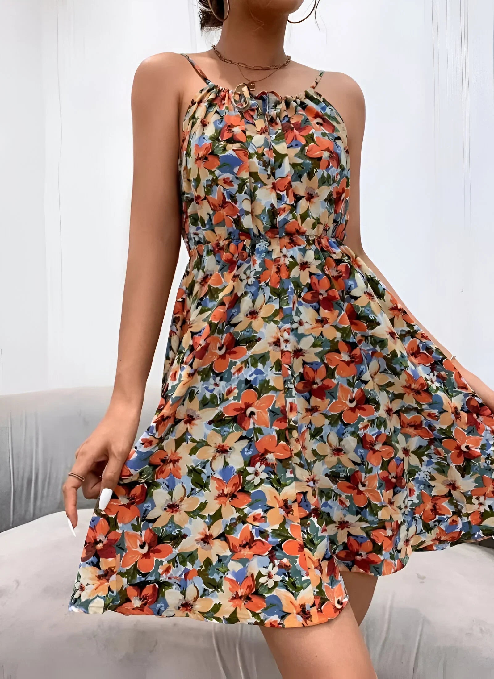 Floral Lace-Up Summer Dress