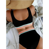 High-Waist Bikini Set with Crochet Details