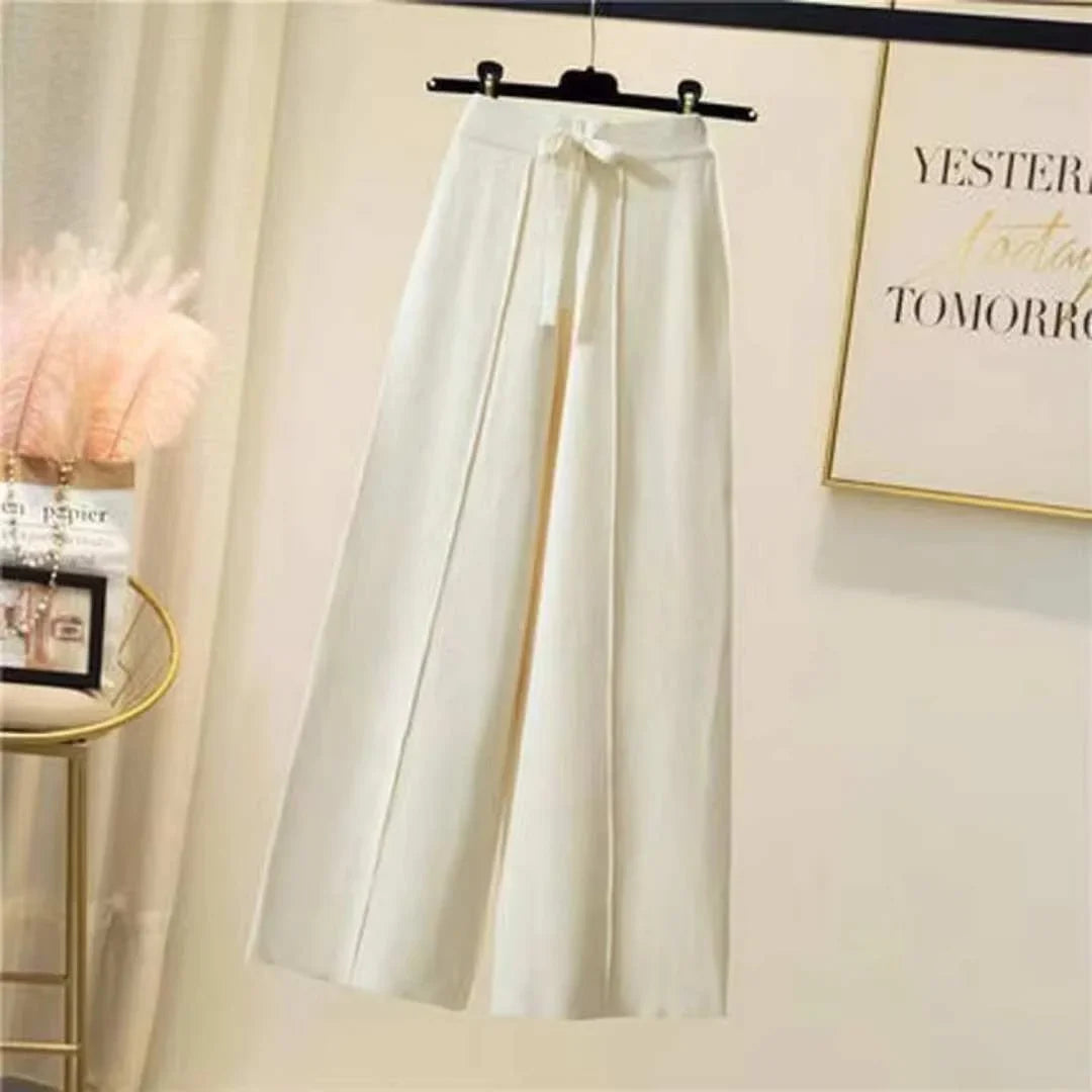 Women's high-waisted knit wide-leg pants