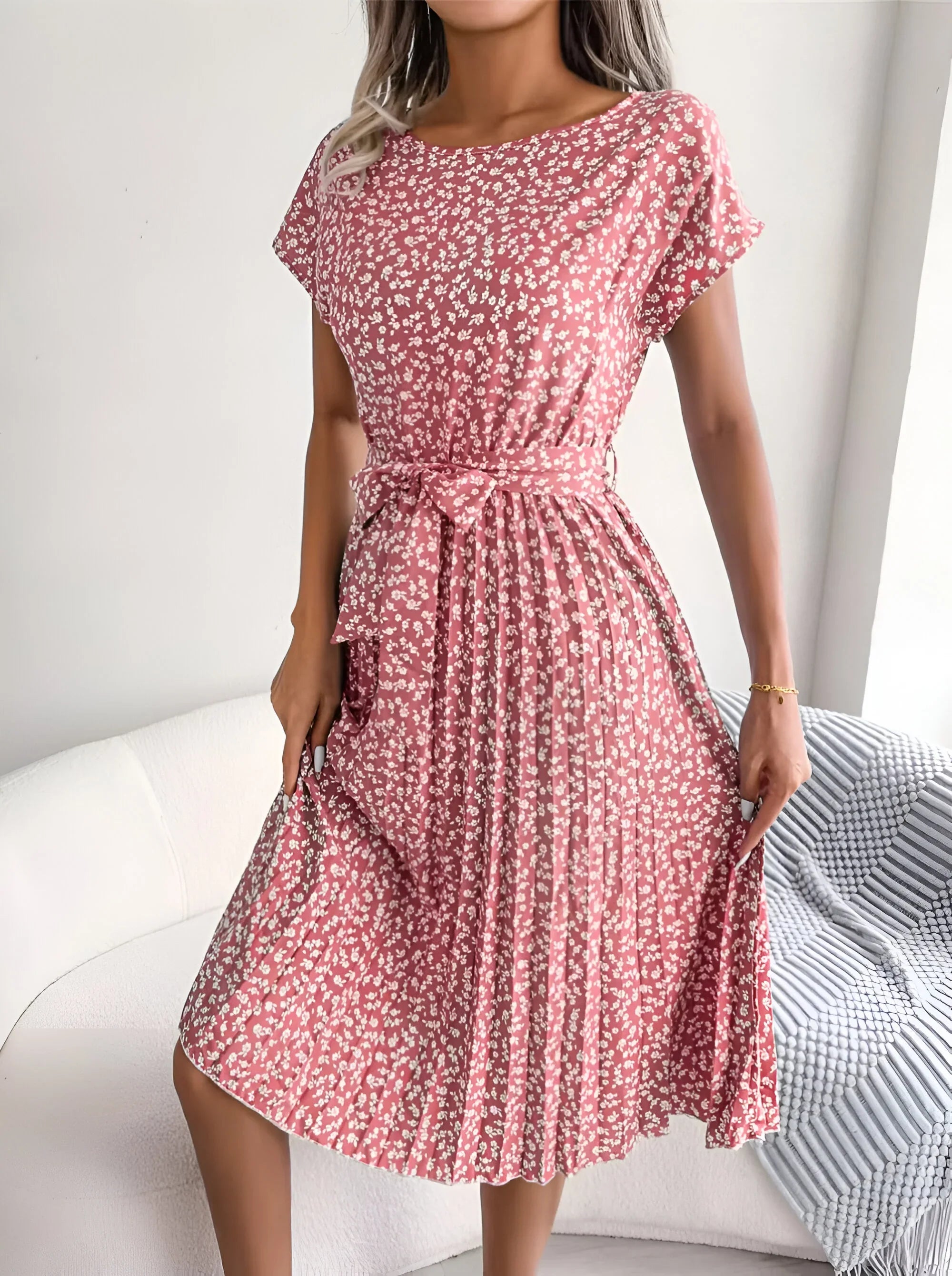 Floral Pleated A-Line Maxi Dress