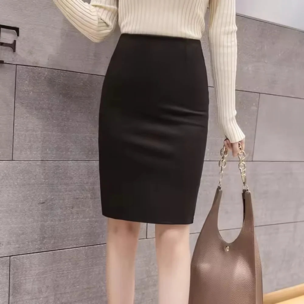 Stylish, elegant midi pencil skirt with back slit
