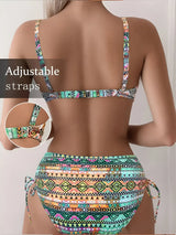 Colorful Printed Bikini Set with Adjustable Drawstring