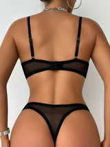Floral Embroidery Mesh Lingerie Set
