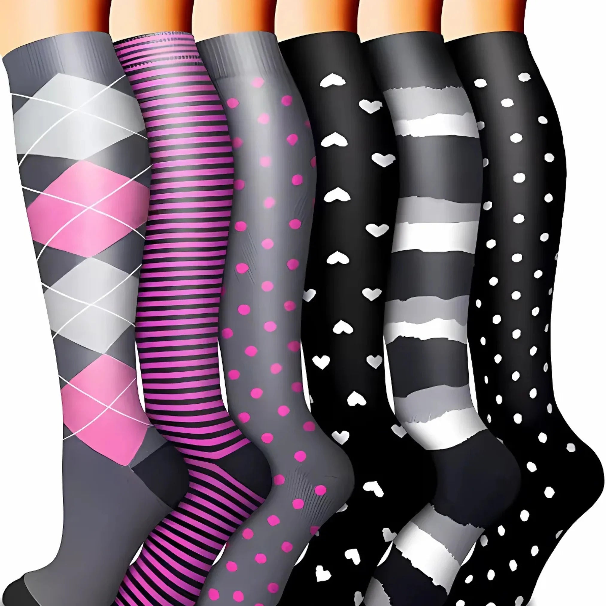 6-Pair Compression Socks for Daily Comfort