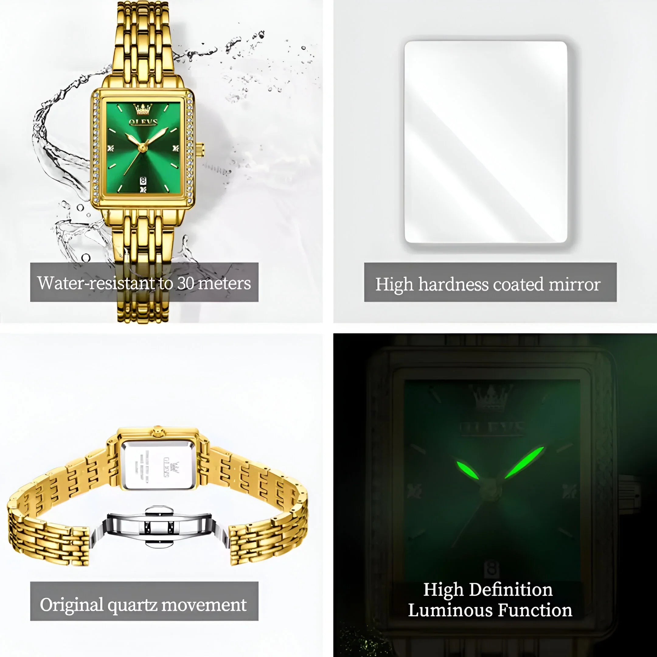 Gold Rectangular Women's Watch