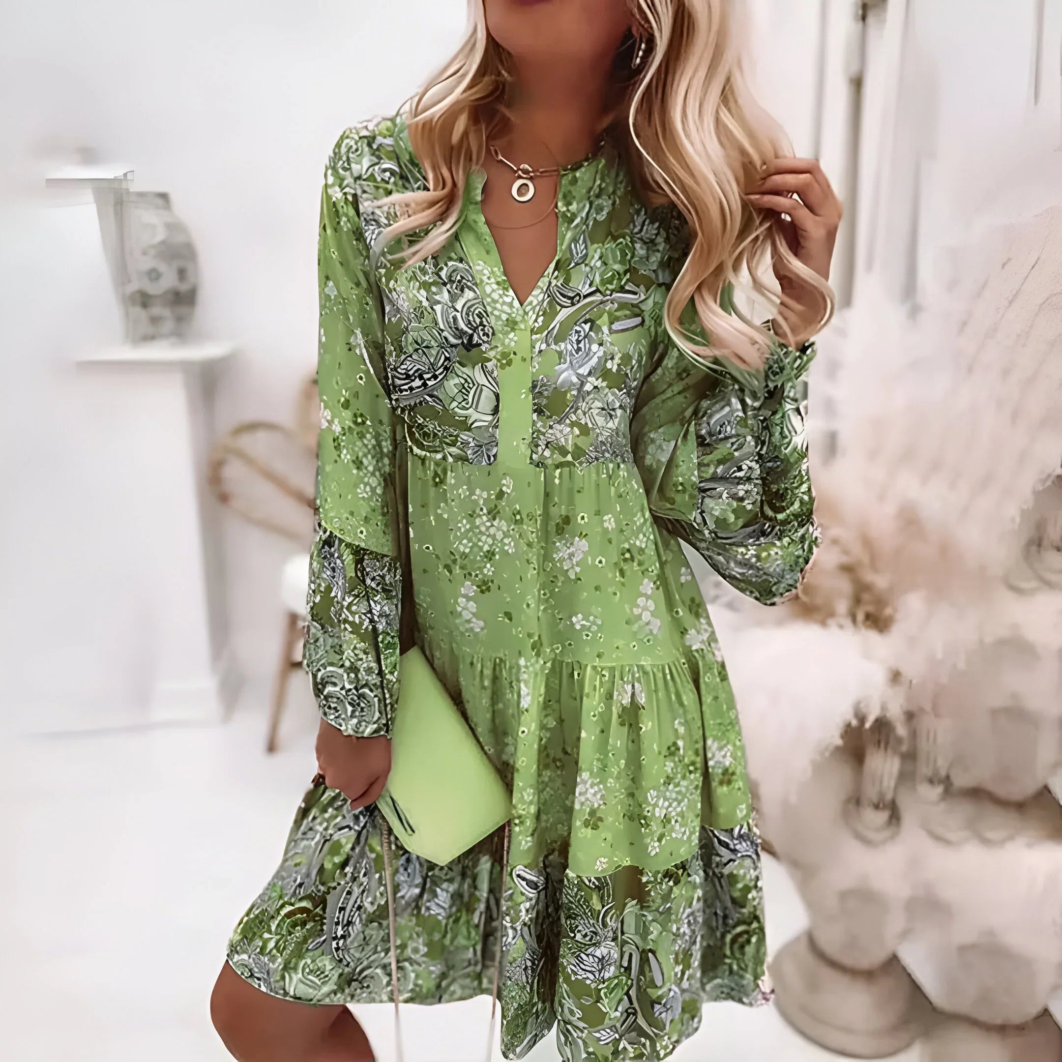 Floral Print Bohemian V-Neck Dress