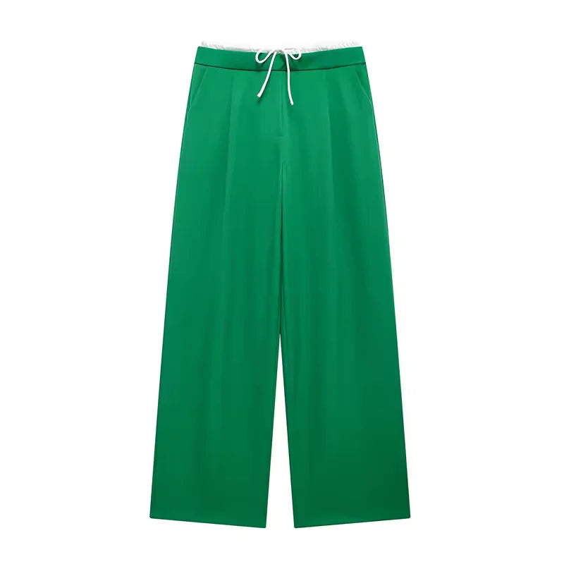 Women's High-Waisted Lace-Up Straight Pants