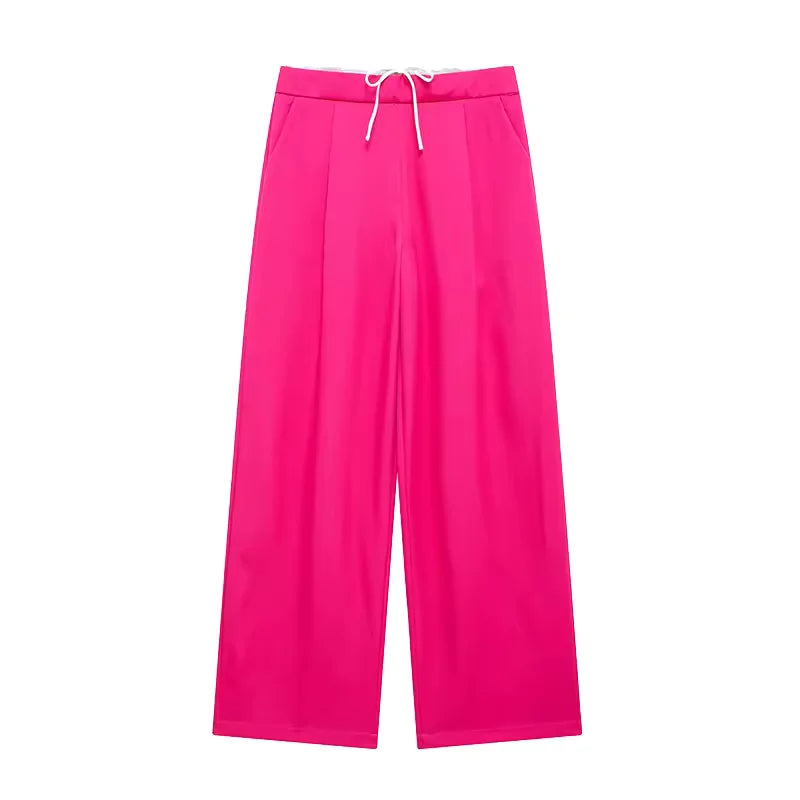 Women's High-Waisted Lace-Up Straight Pants