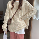 【LAST DAY SALE】Women's Round Neck Cable Knit Batwing Sweater