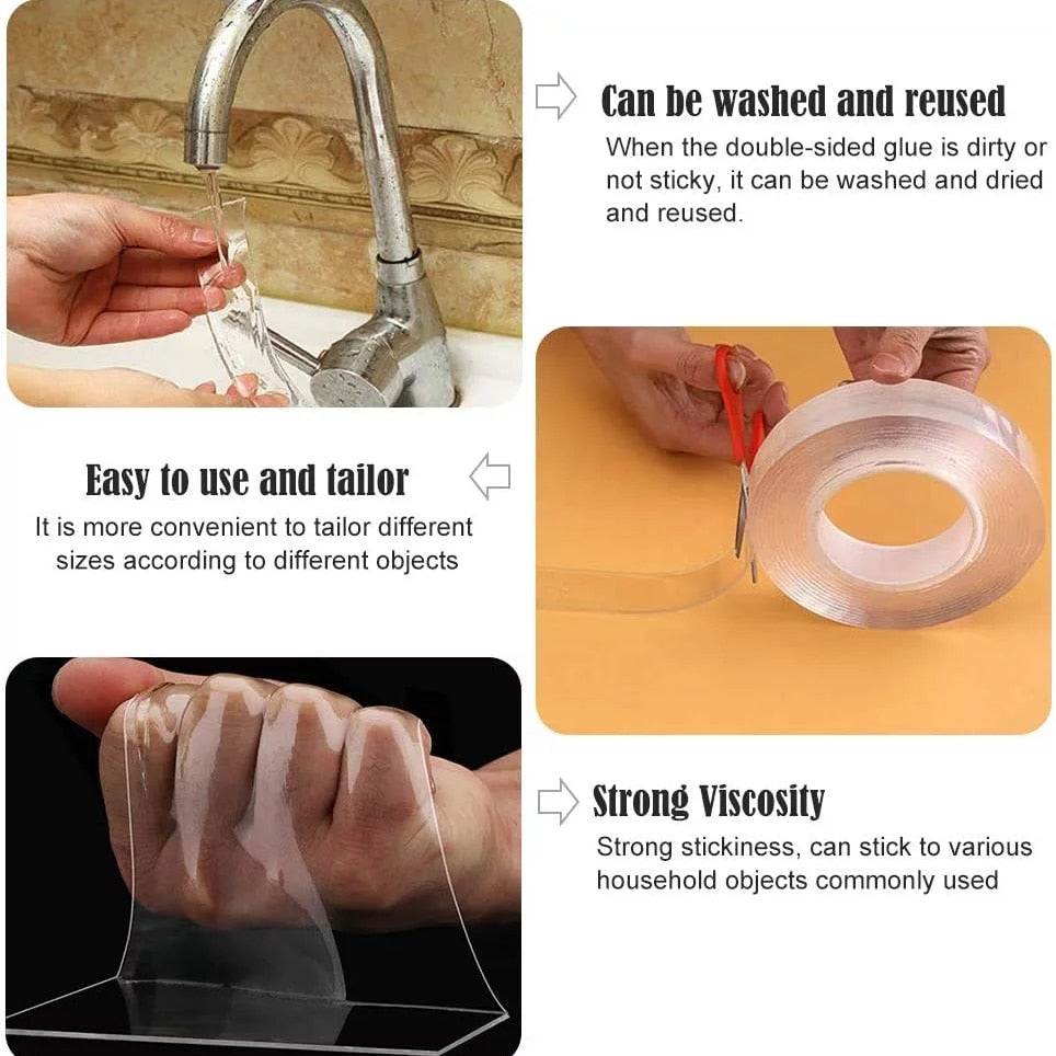 【LAST DAY SALE】Transparent Magic Nano Tape Double Sided Grip Reusable Home Tape Traceless Glue