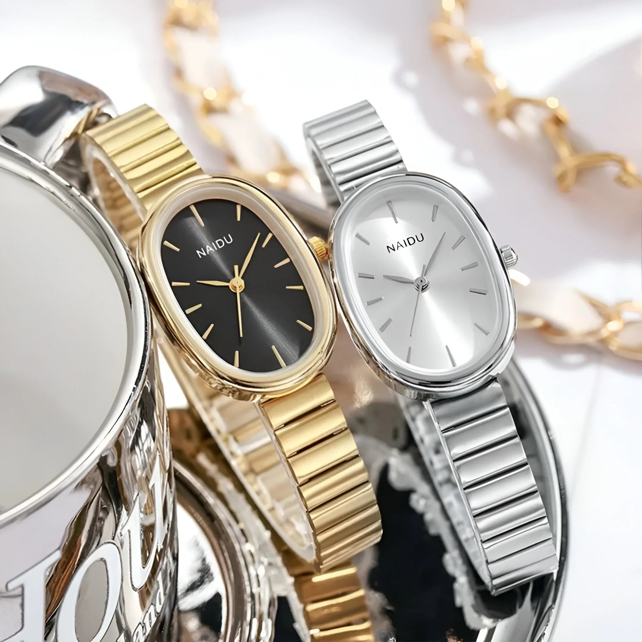 Sleek Oval Quartz Wristwatch