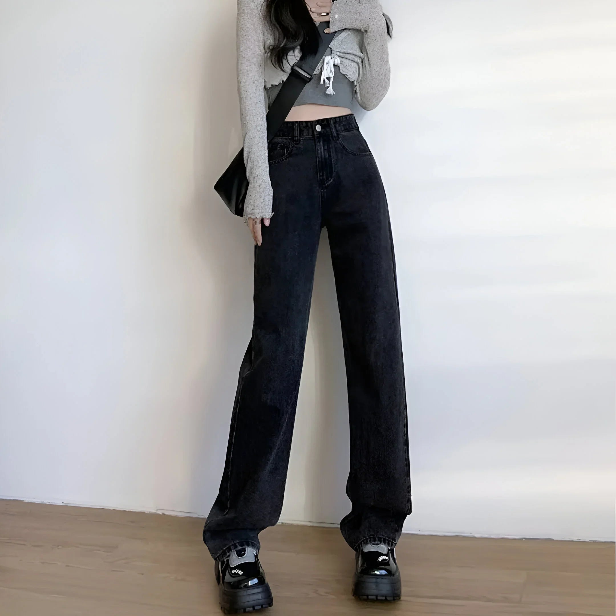 High-waisted loose straight-leg jeans
