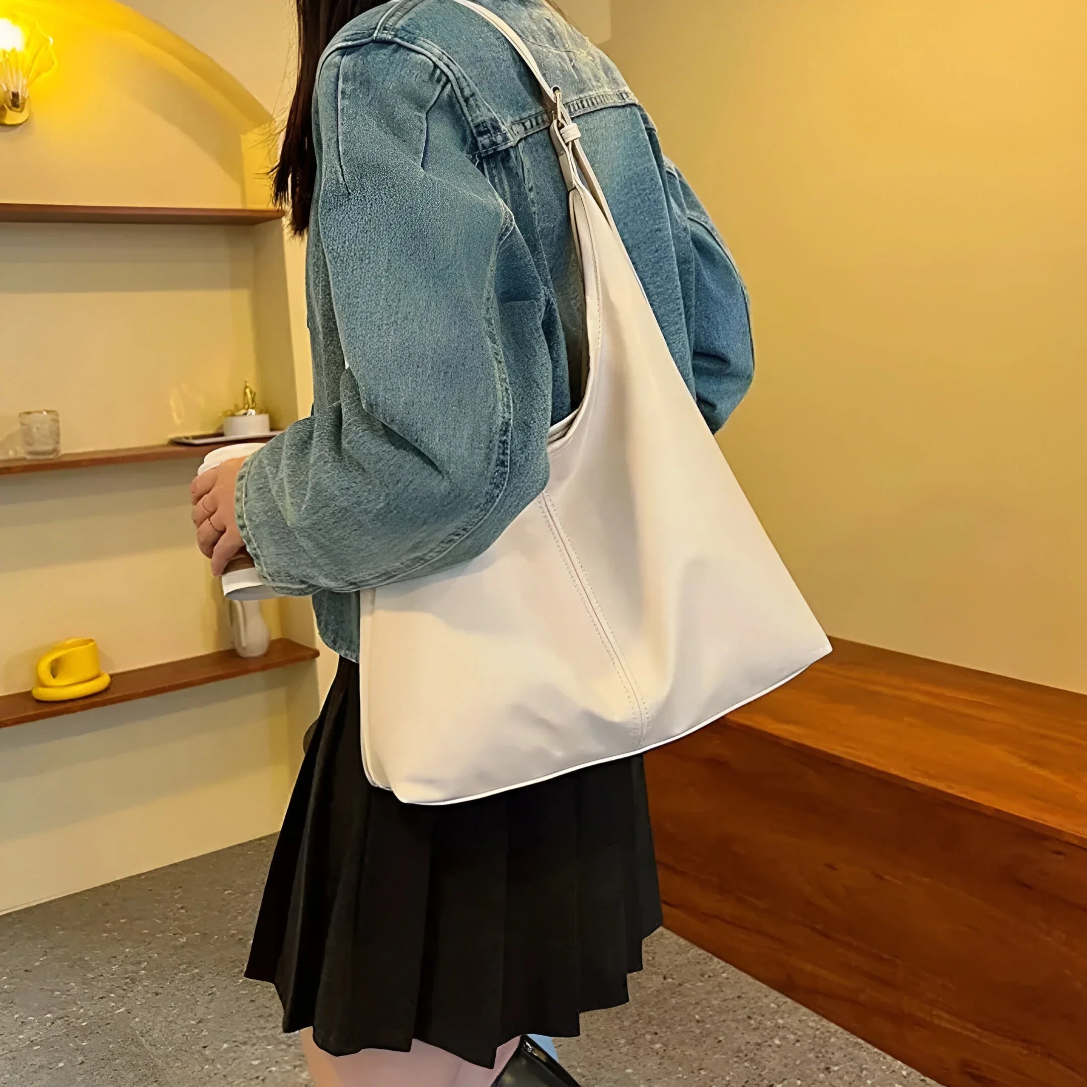 Leather Shoulder Bag with Button Closure