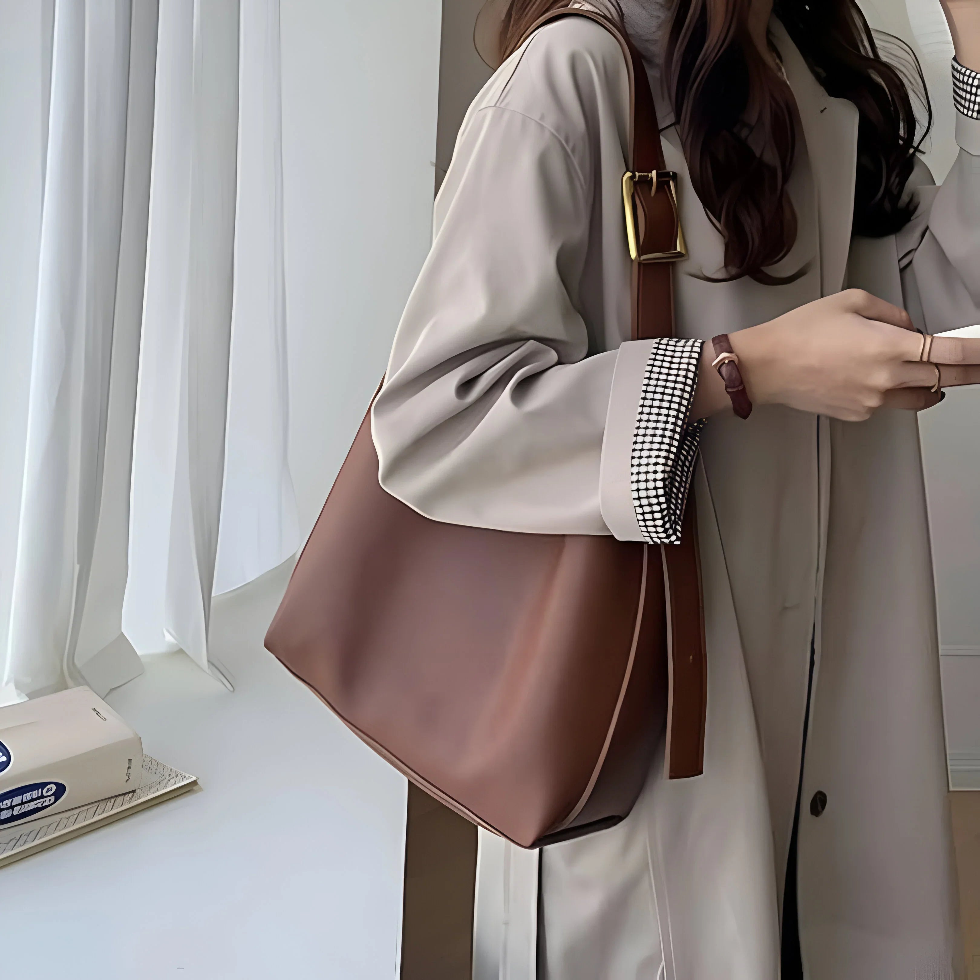 Women's Adjustable Strap Two-Piece Leather Bag Set