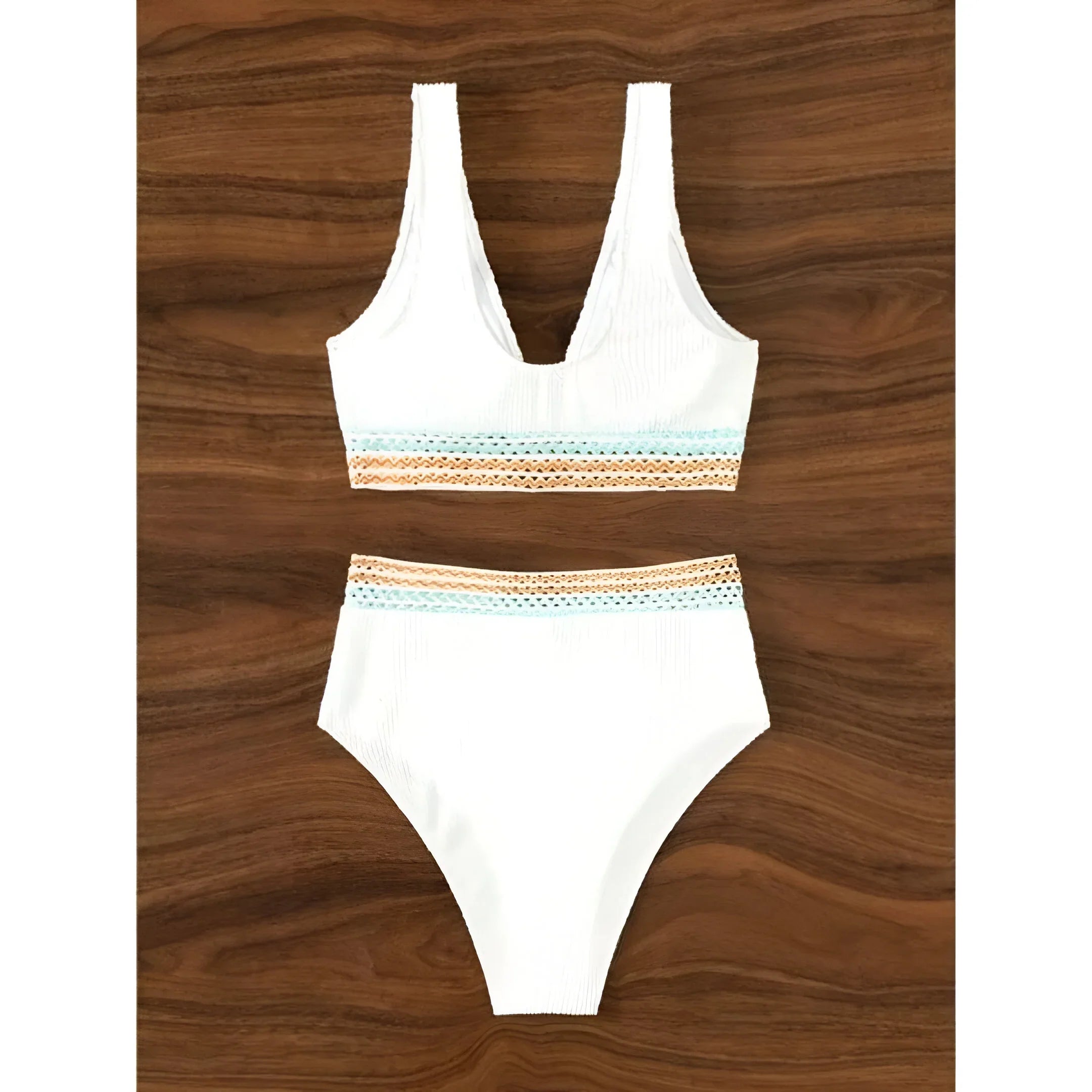 High-Waist Bikini Set with Crochet Details