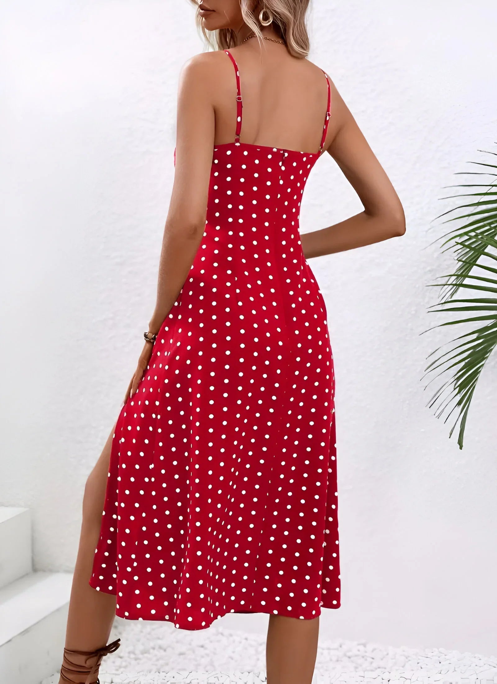 Polka Dot & Floral Print Suspender Dress