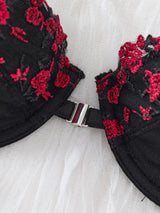 French Floral Lace Lingerie Set – Black & Red Embroidered Design