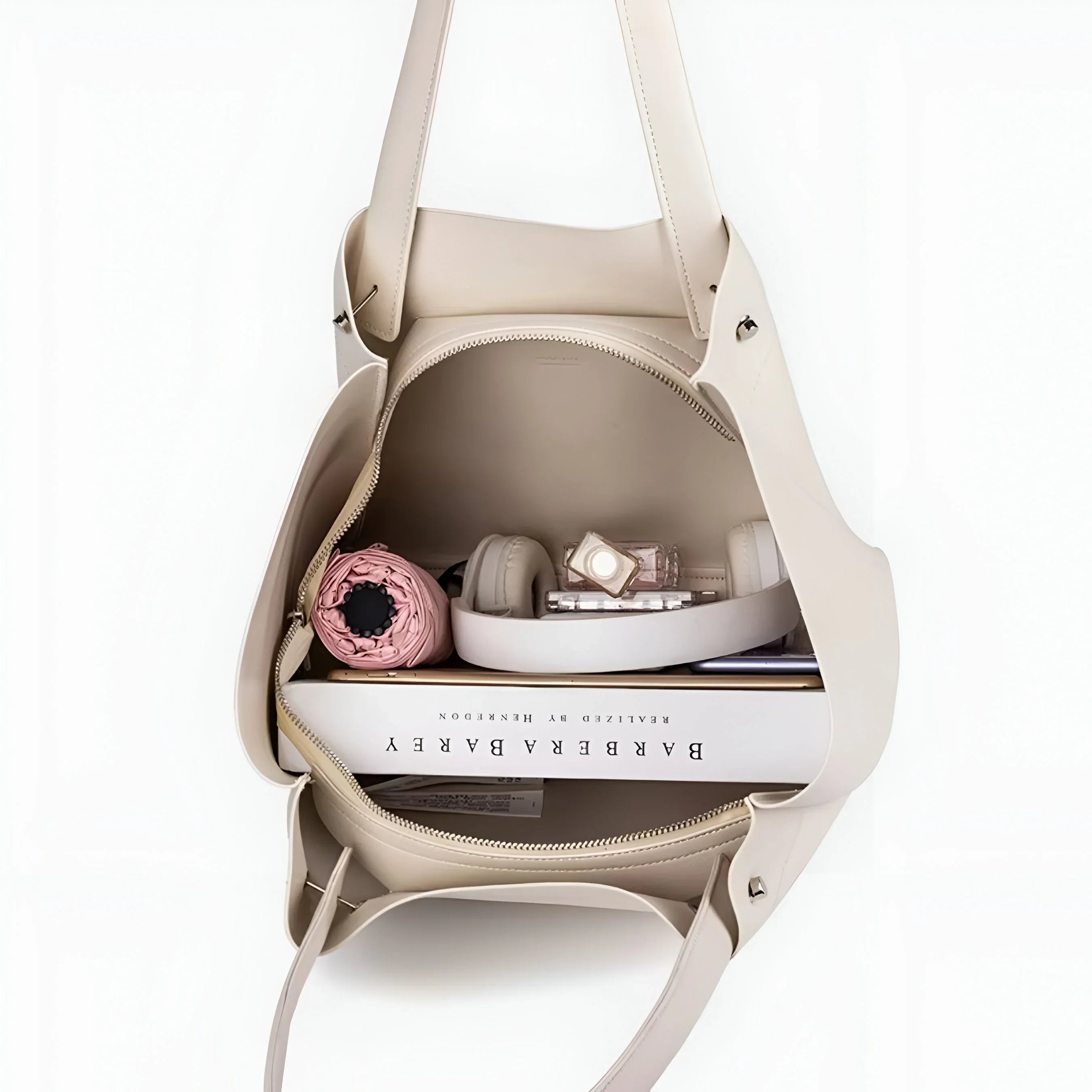 Split Leather Tote Bag with Zipper Closure