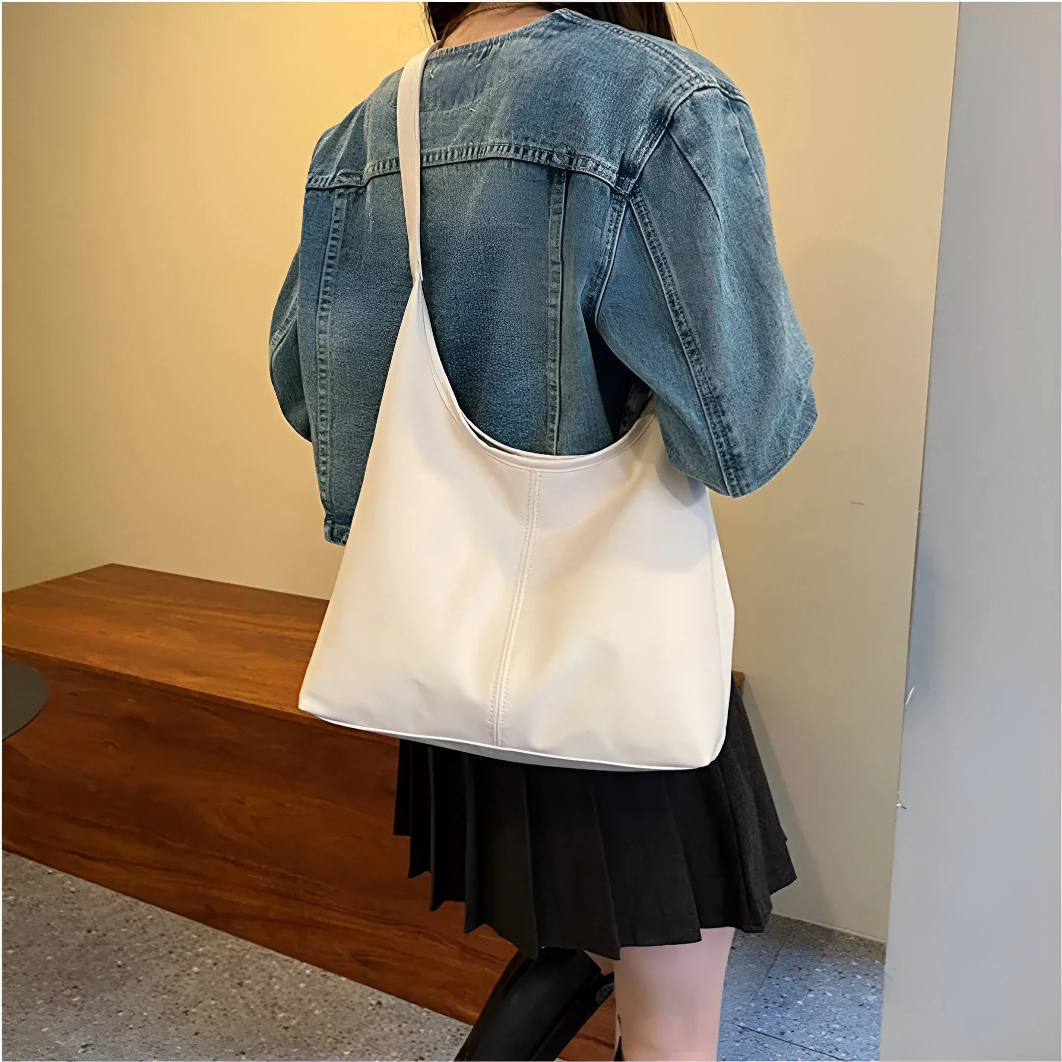 Leather Shoulder Bag with Button Closure