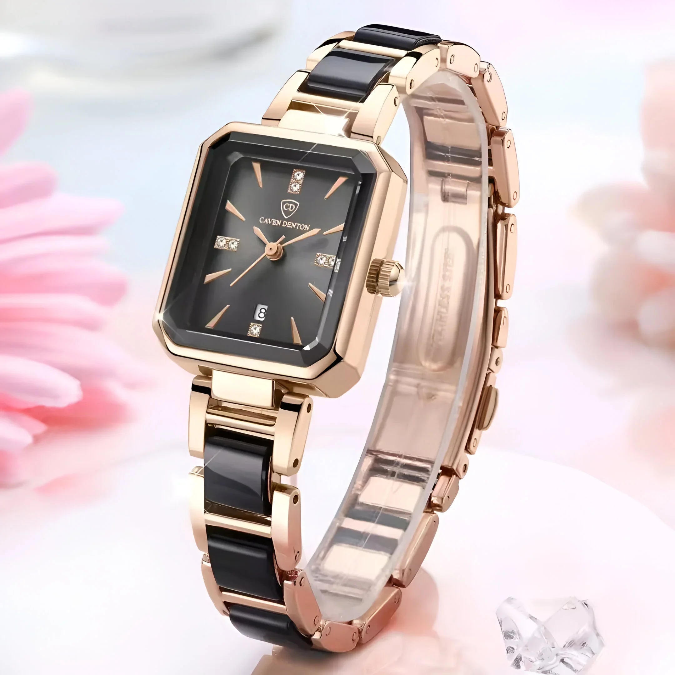 Women's Diamond-Encrusted Square Quartz Watch