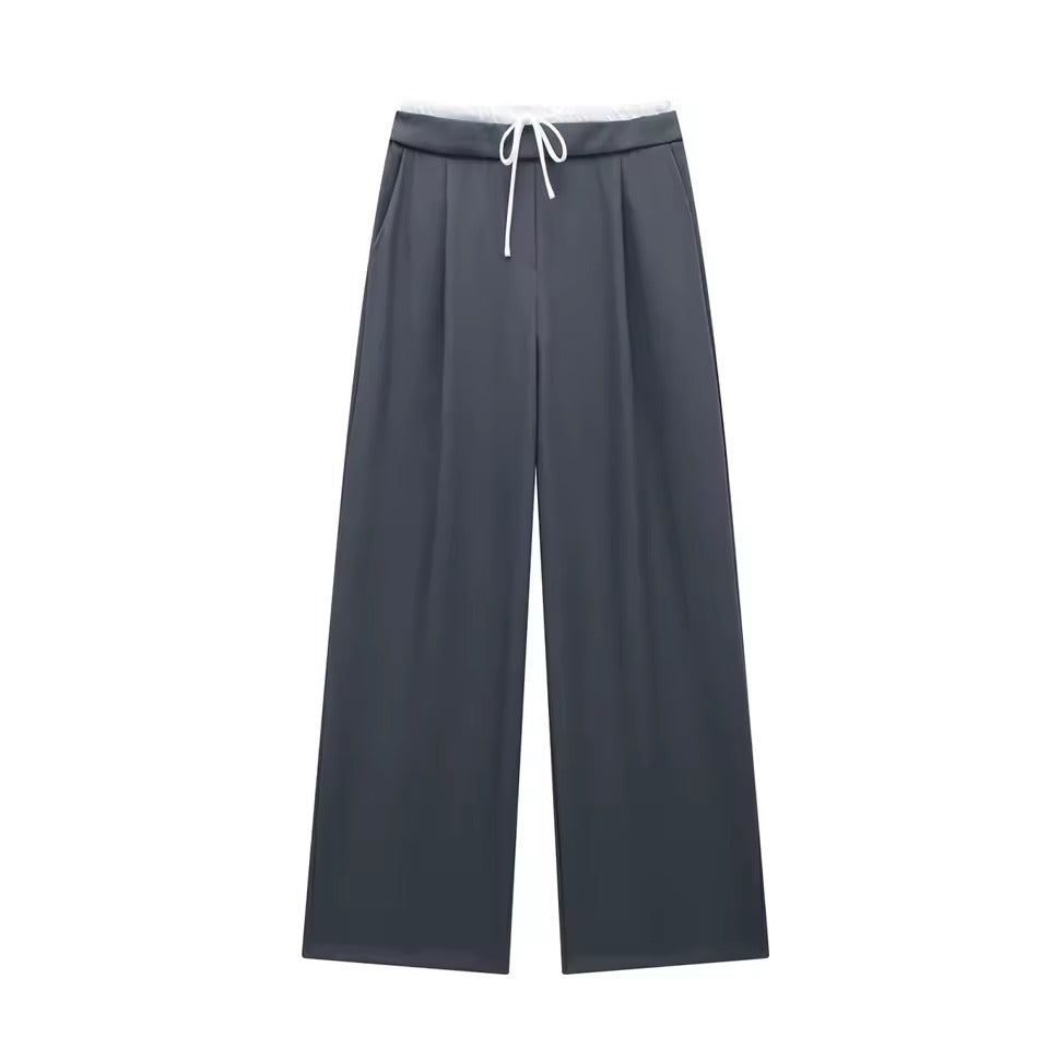 Women's High-Waisted Lace-Up Straight Pants