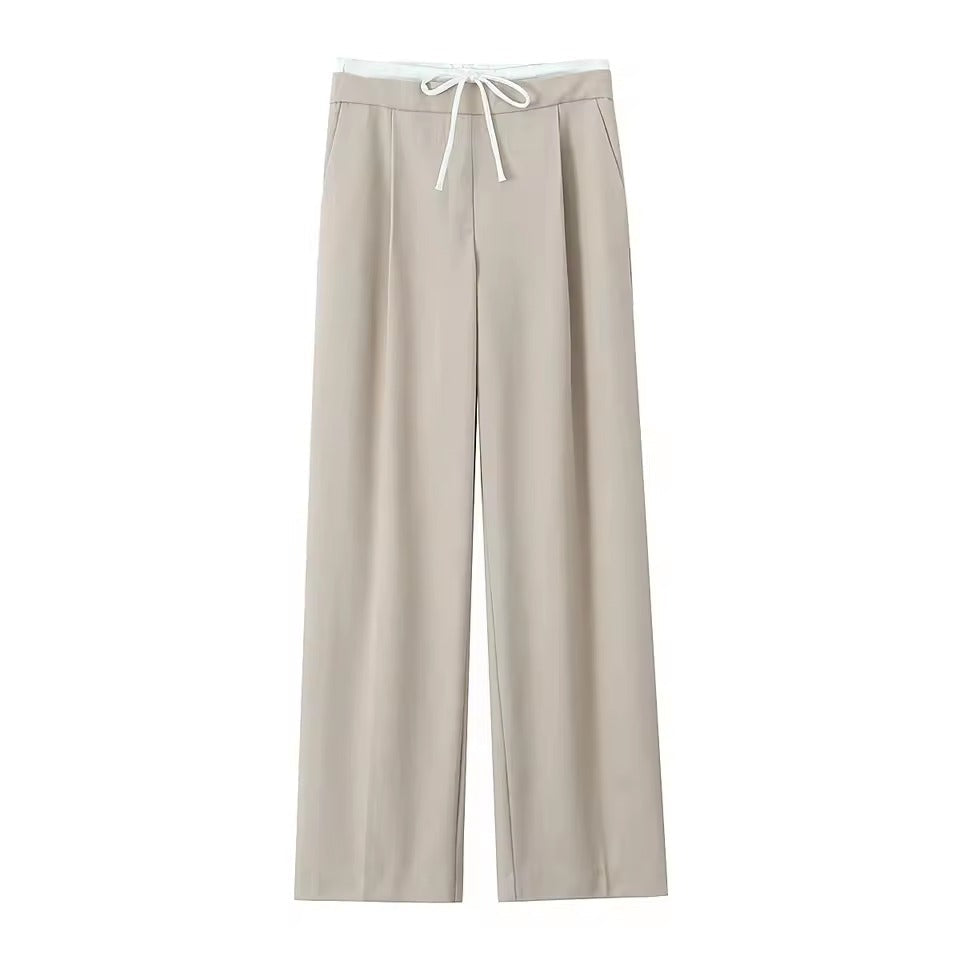 Women's High-Waisted Lace-Up Straight Pants