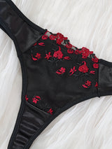 French Floral Lace Lingerie Set – Black & Red Embroidered Design