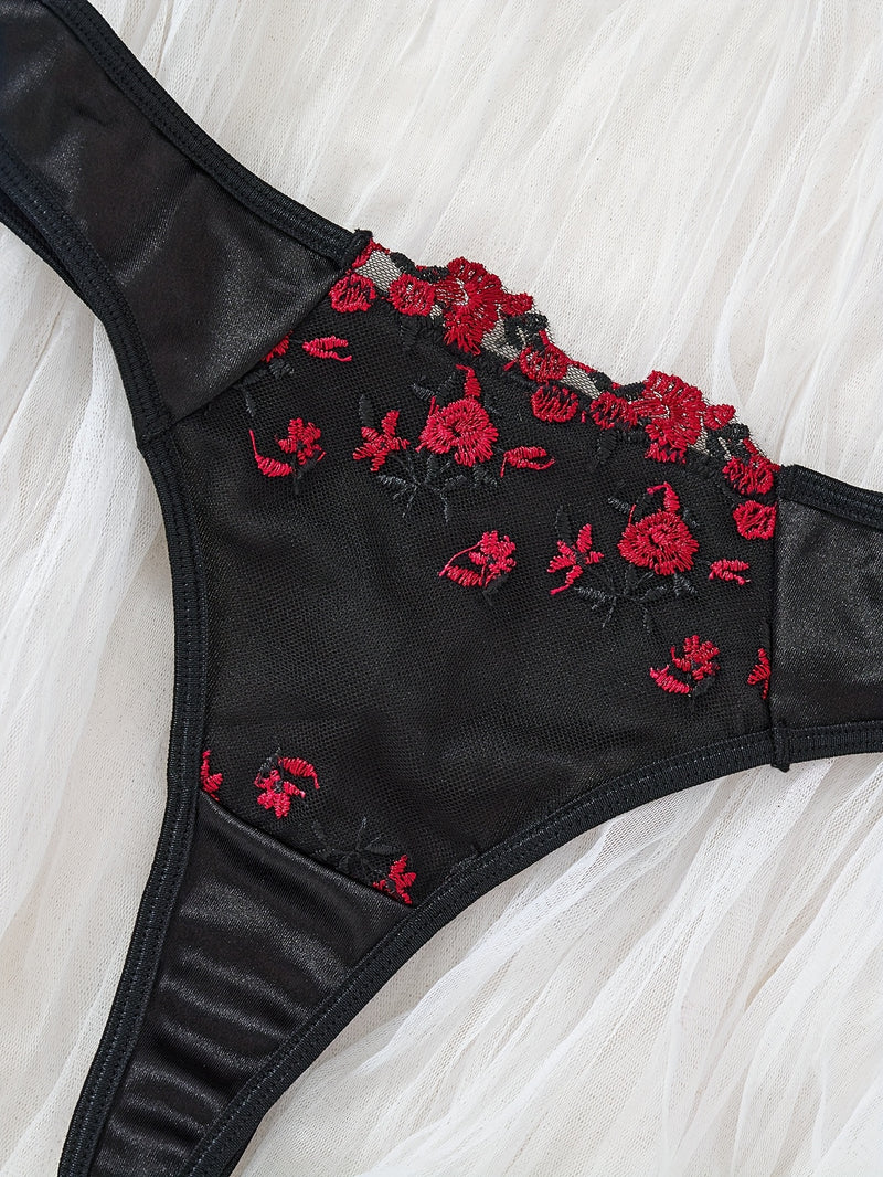 French Floral Lace Lingerie Set – Black & Red Embroidered Design
