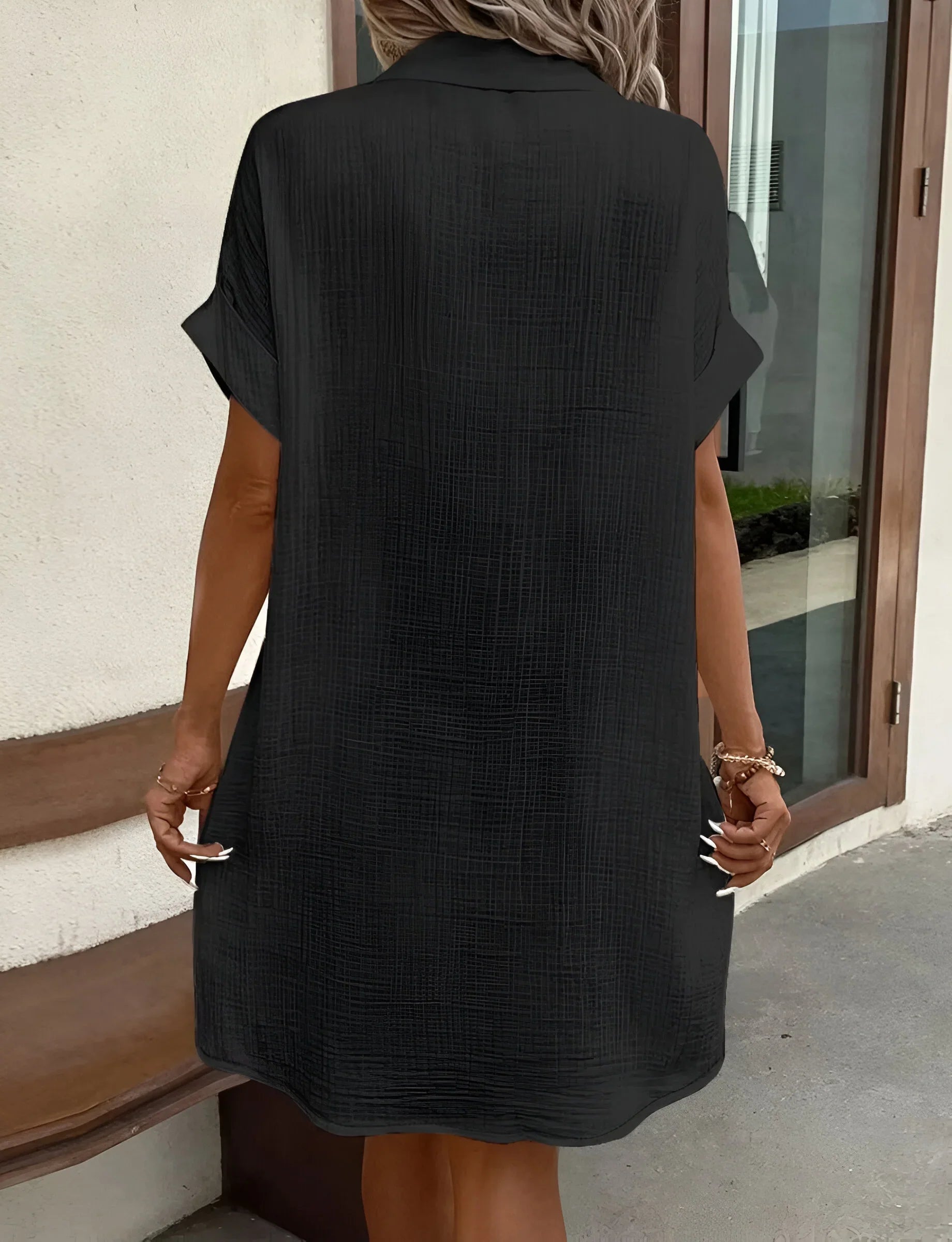 Button-Down Dress with Flip Collar and Pockets