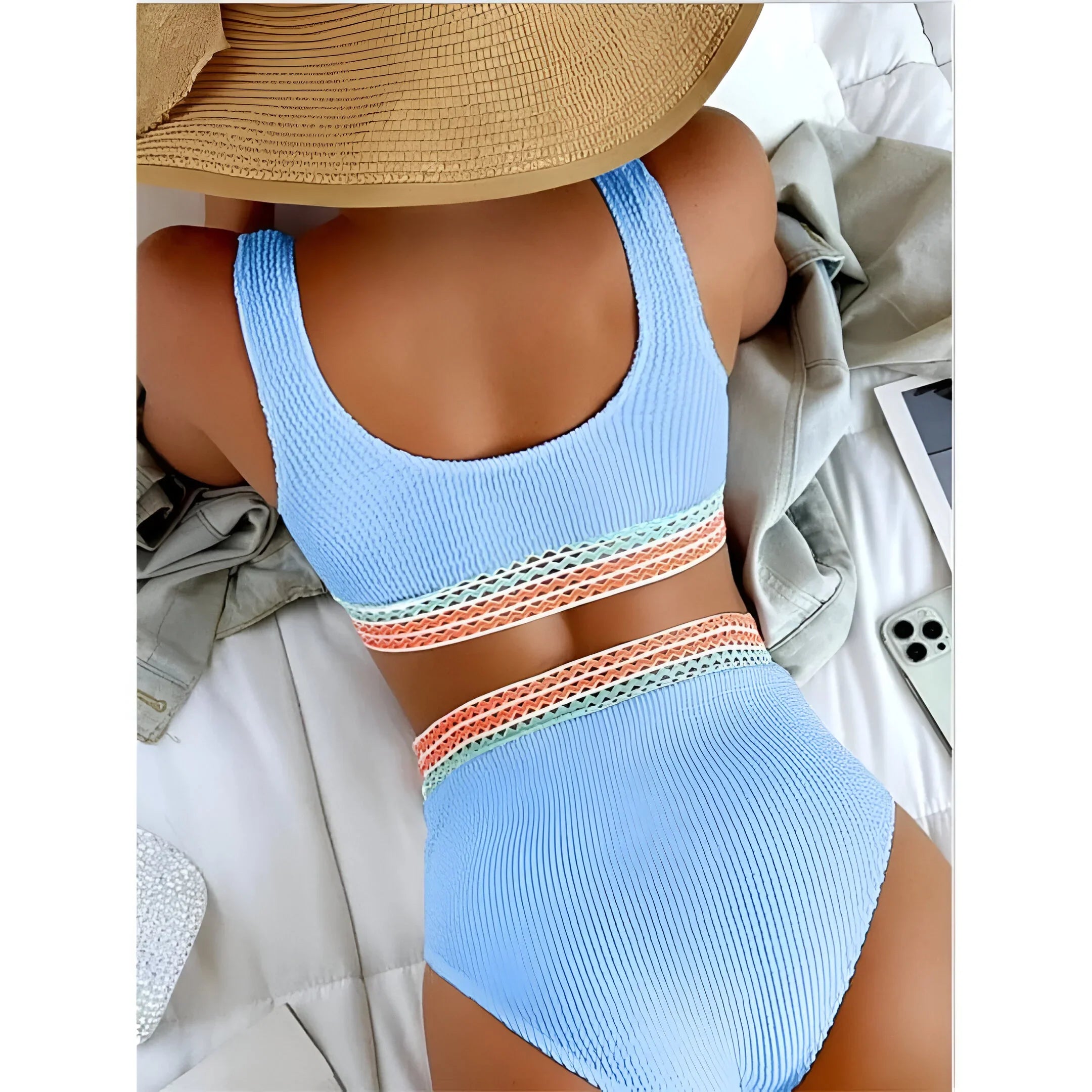 High-Waist Bikini Set with Crochet Details