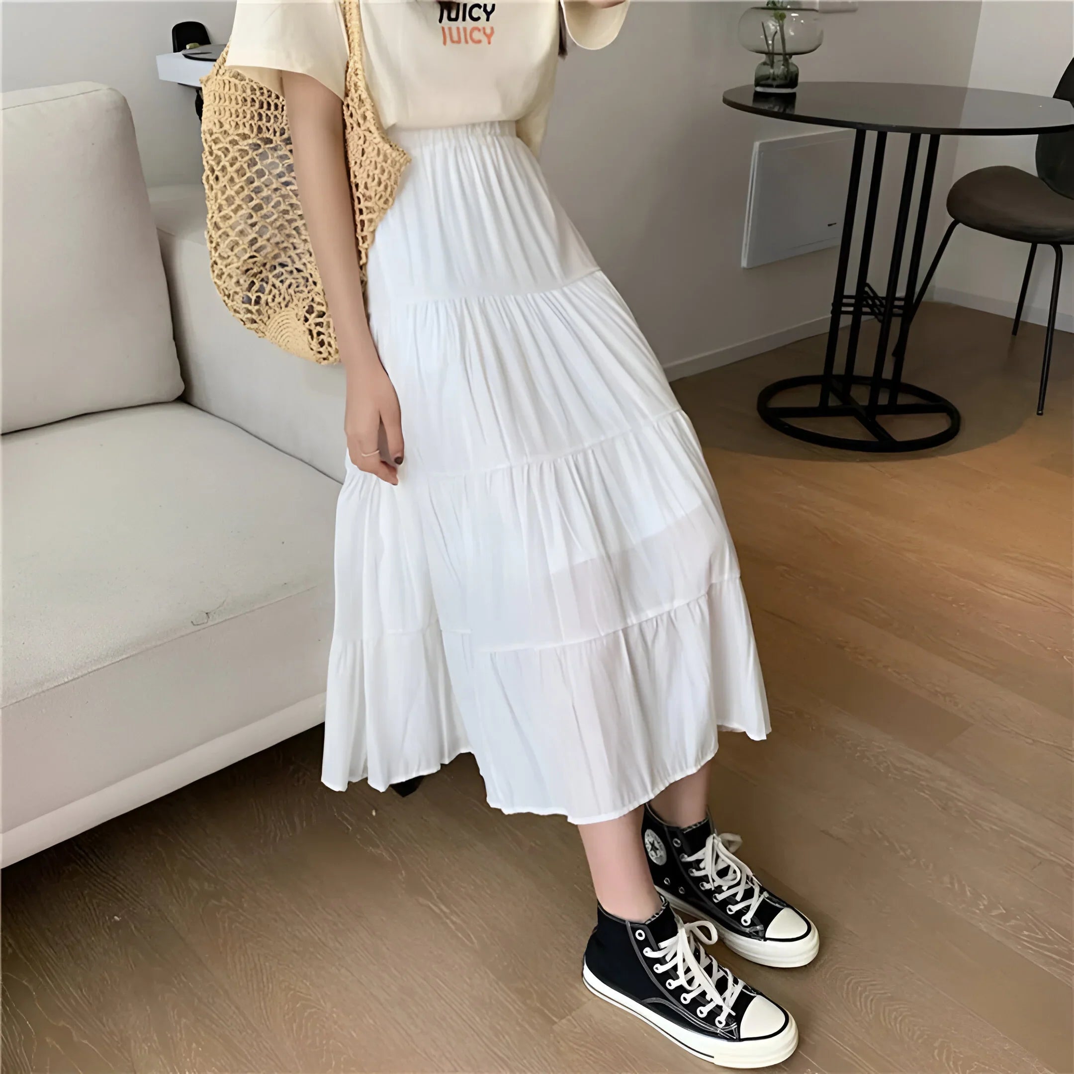 Women's high-waist chiffon A-line skirt