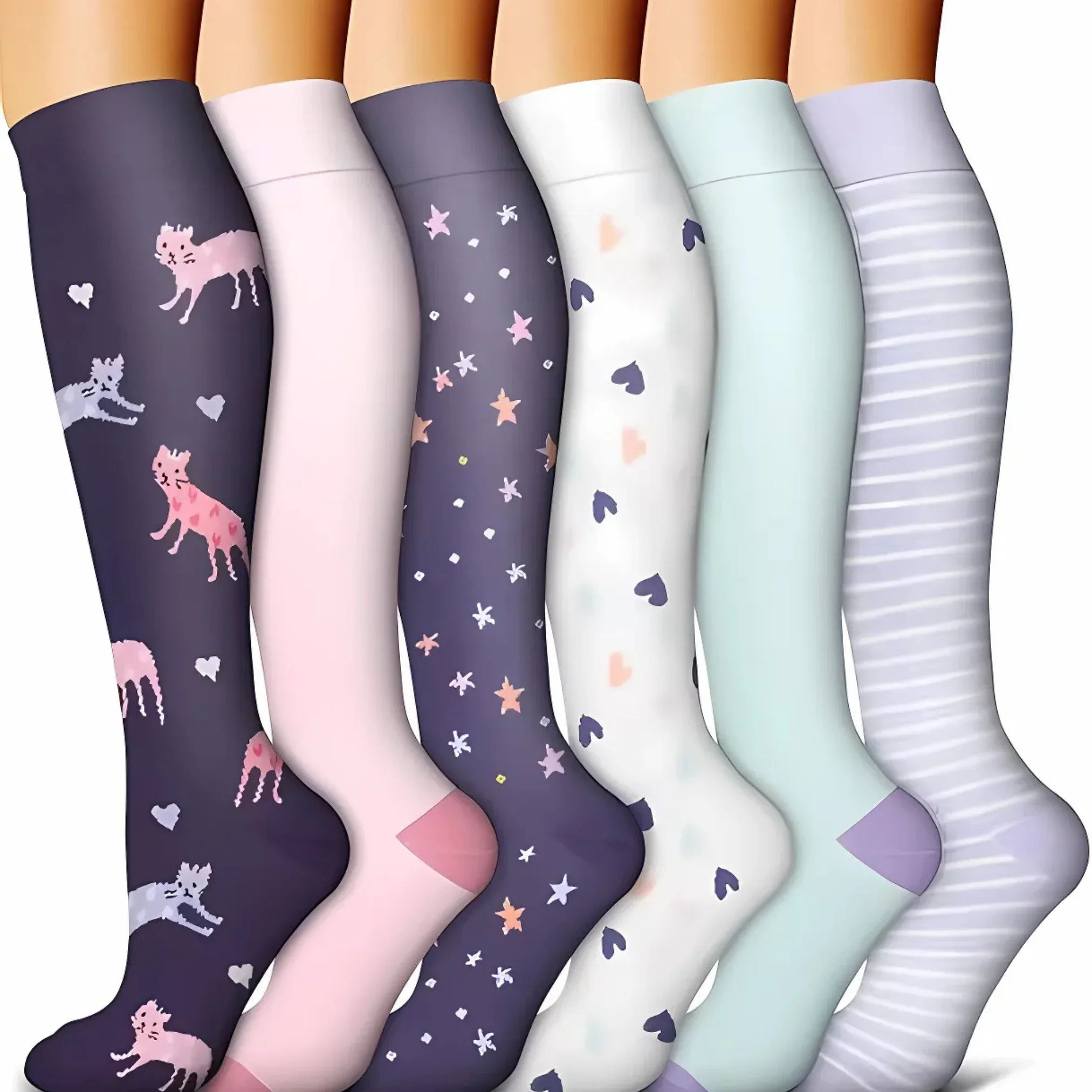 6-Pair Compression Socks for Daily Comfort
