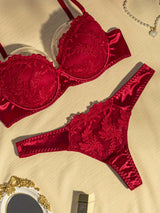 Valentine’s Red Floral Lingerie Set – Push-Up Bra & Panties
