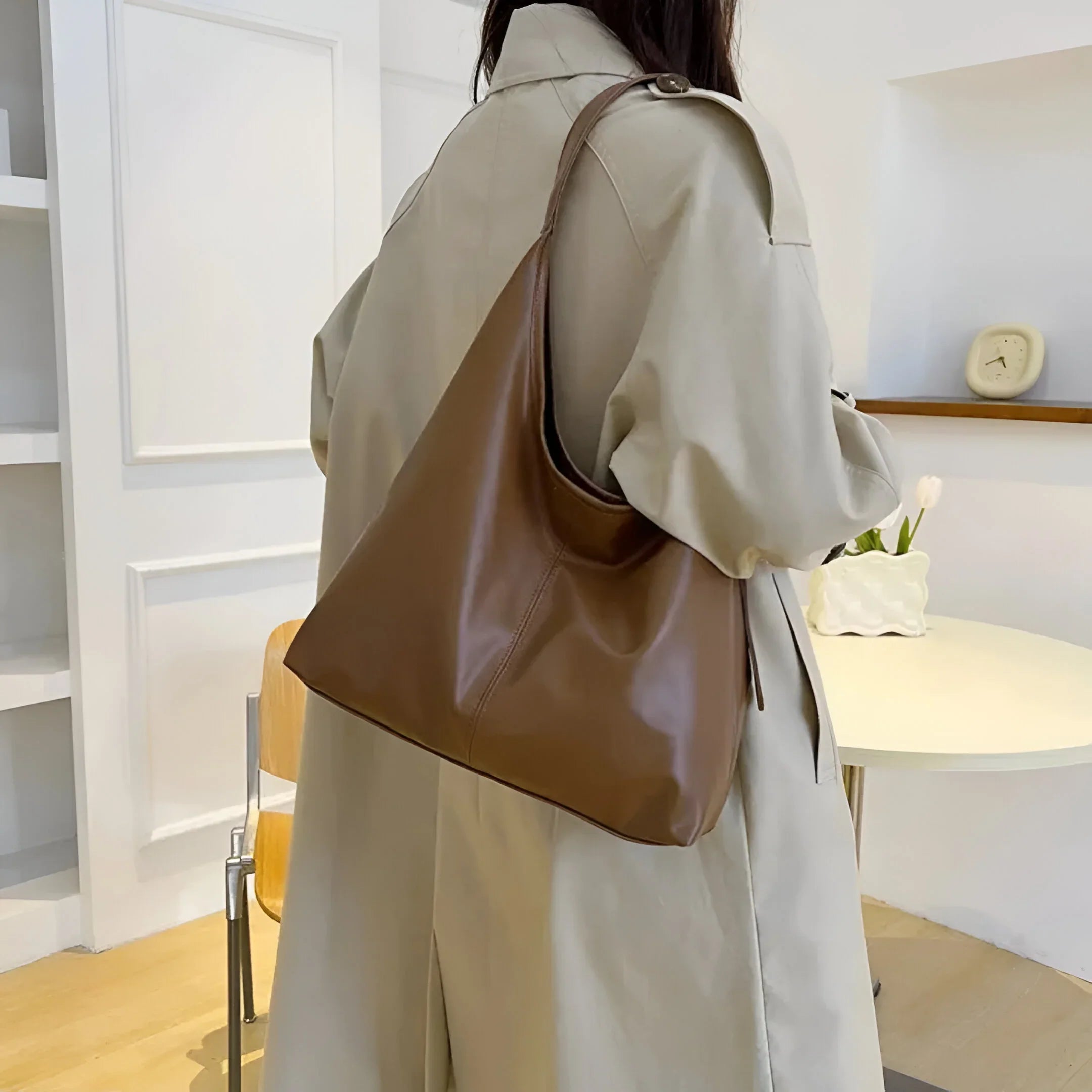 Leather Shoulder Bag with Button Closure