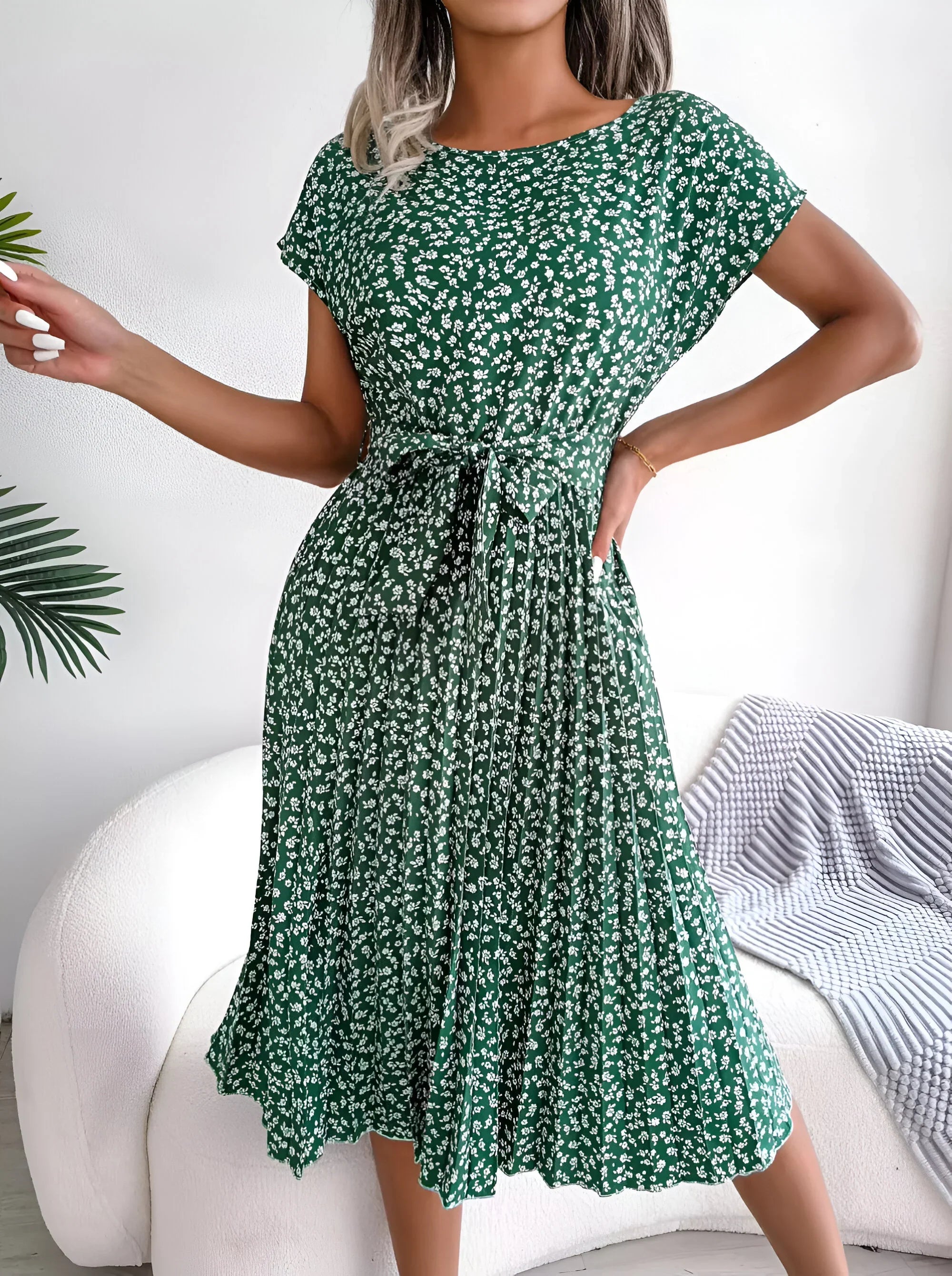 Floral Pleated A-Line Maxi Dress