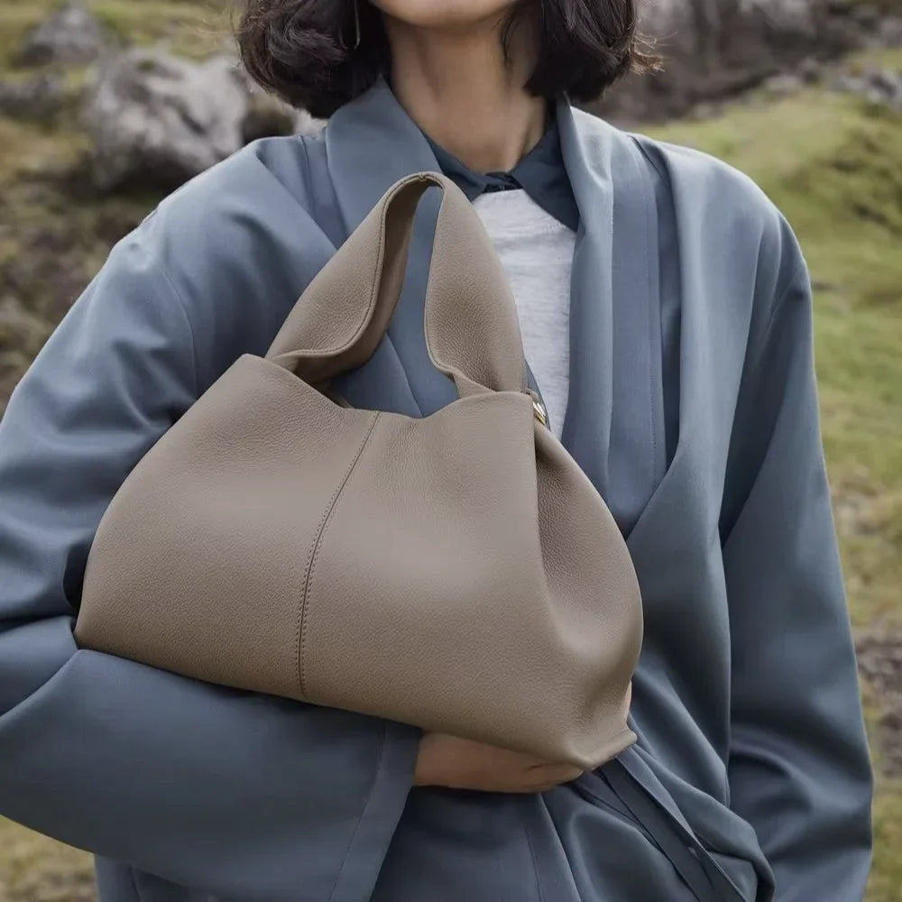 Soft Leather Shoulder Bag with French Texture