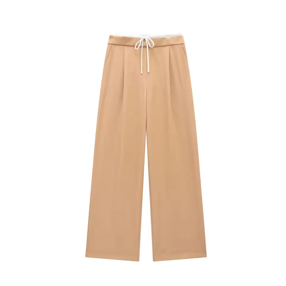 Women's High-Waisted Lace-Up Straight Pants
