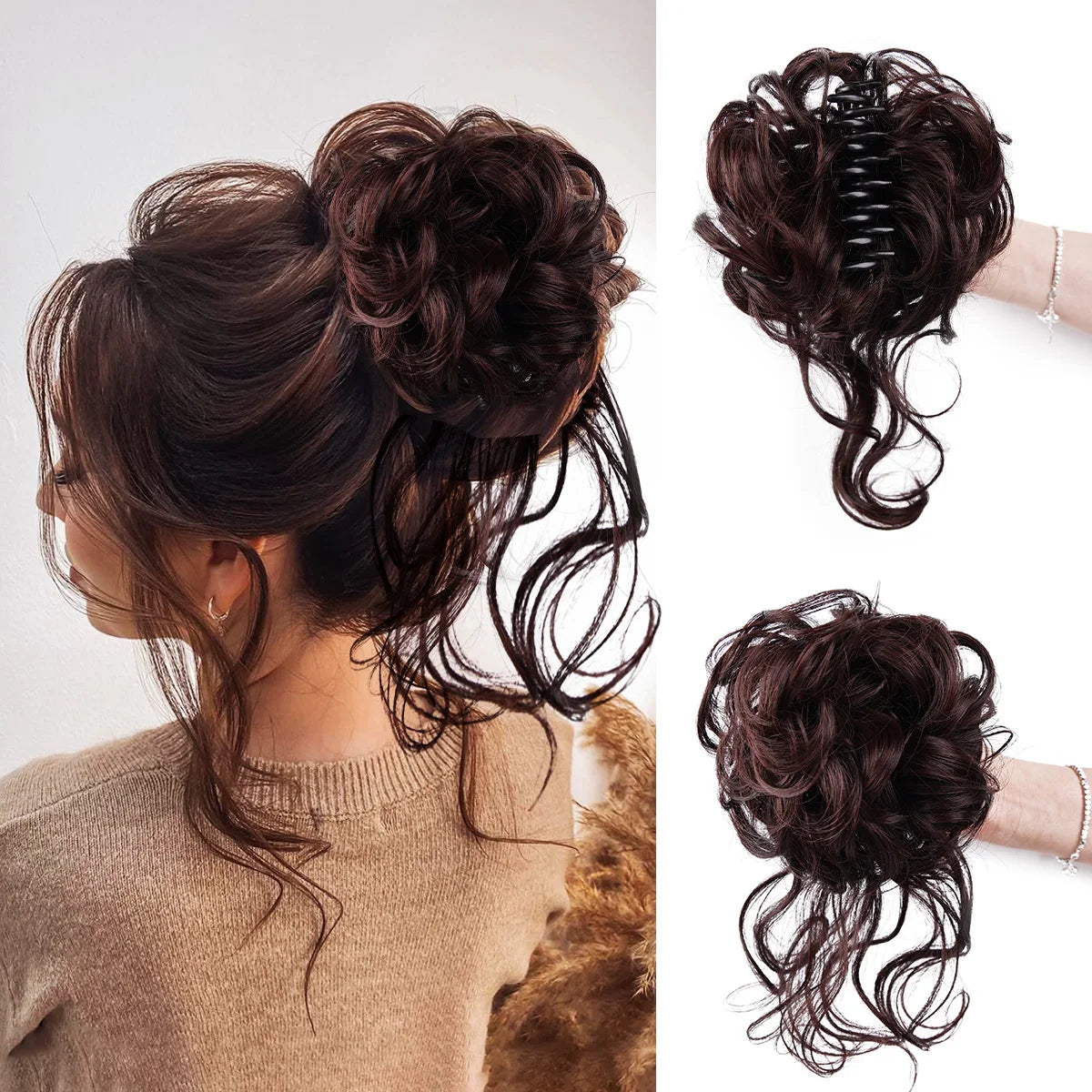 Clip-in Curly Hair Bun | Messy Bun Hair Piece